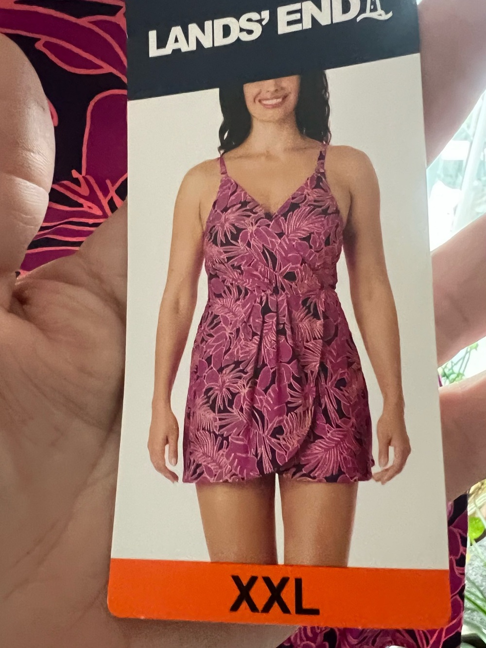 Lands' End Pink Floral Surplice Swim Dress